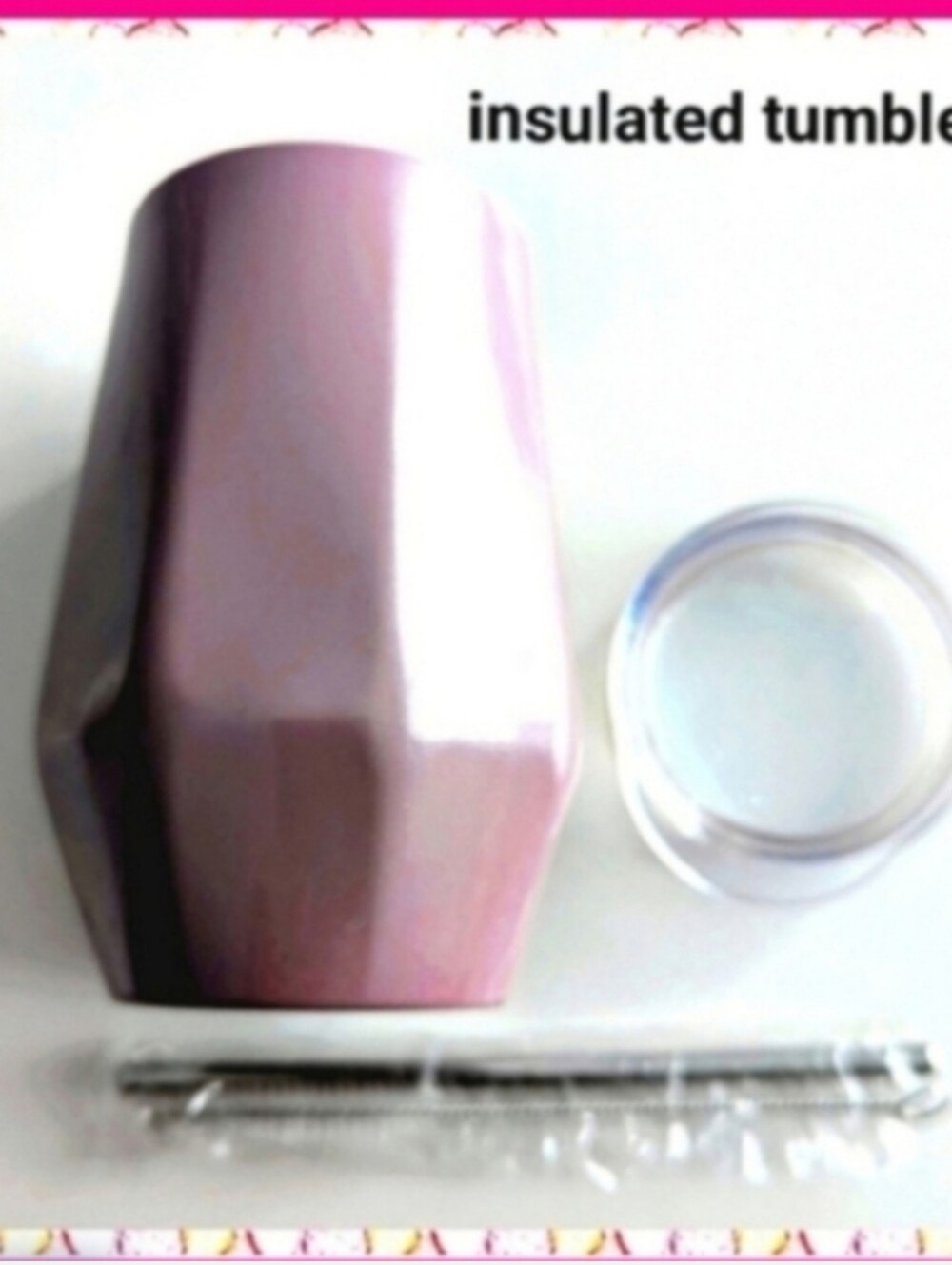 Wine Drink Insulated Tumbler with Lid & Straw Pink Rose